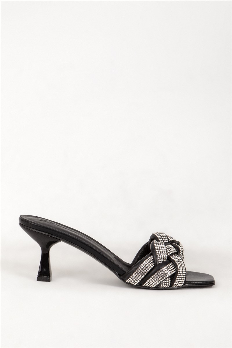 Pantofole eleganti da donna in vera pelle 7583 - nere # 381991