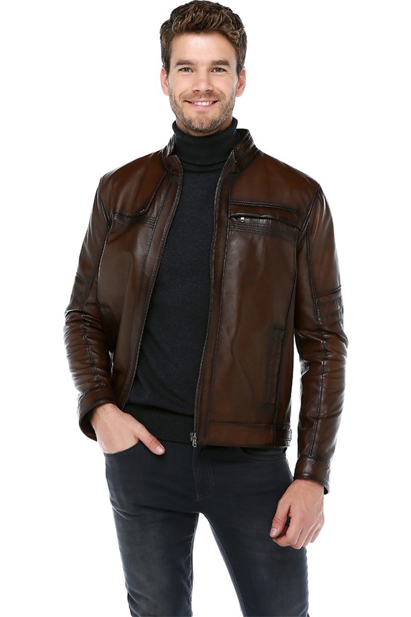 Men's Real Leather Jacket - Brown #317254
