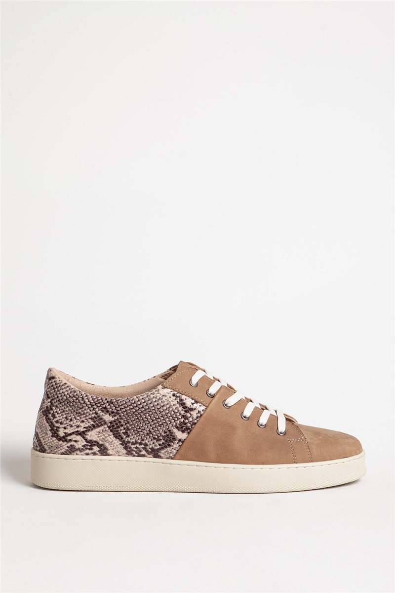 Men's Real Leather Trainers - Beige #318116