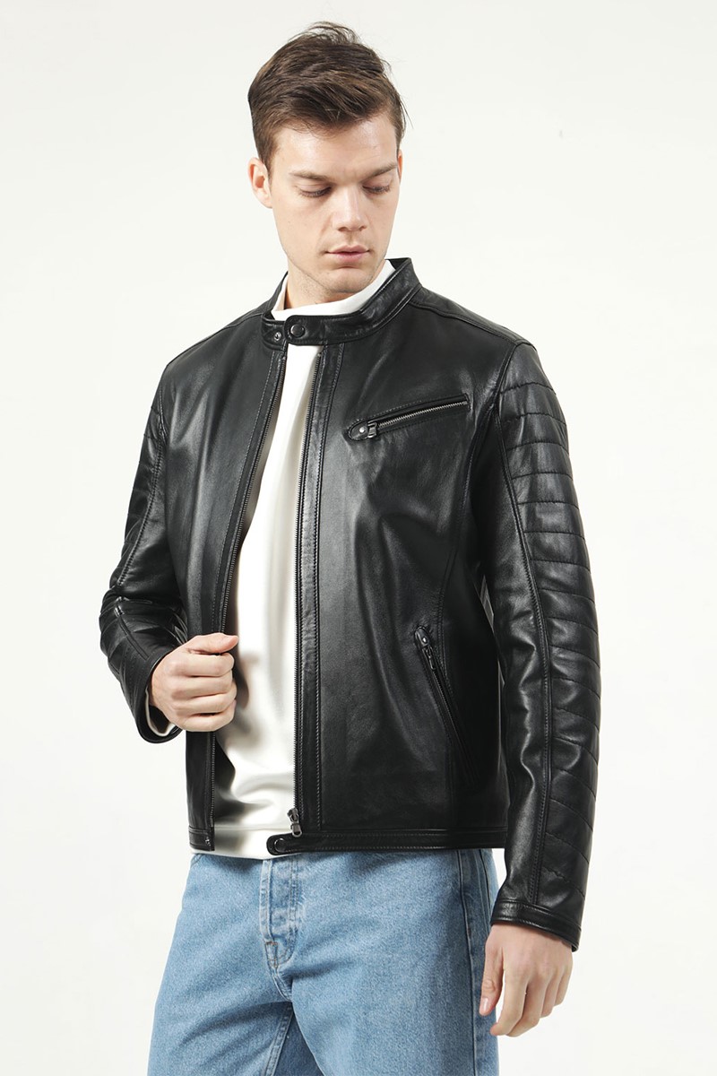 Men's Real Leather Jacket - Black #319119