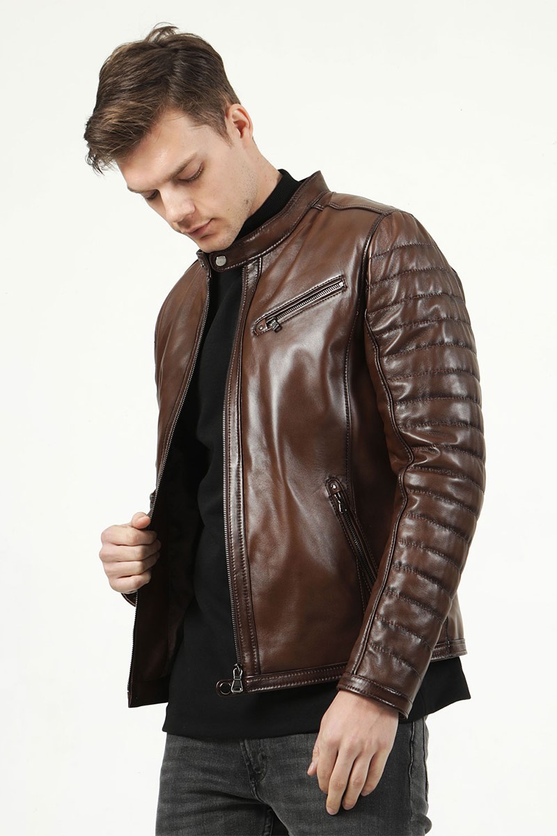Muška jakna od prave kože - smeđa #319120