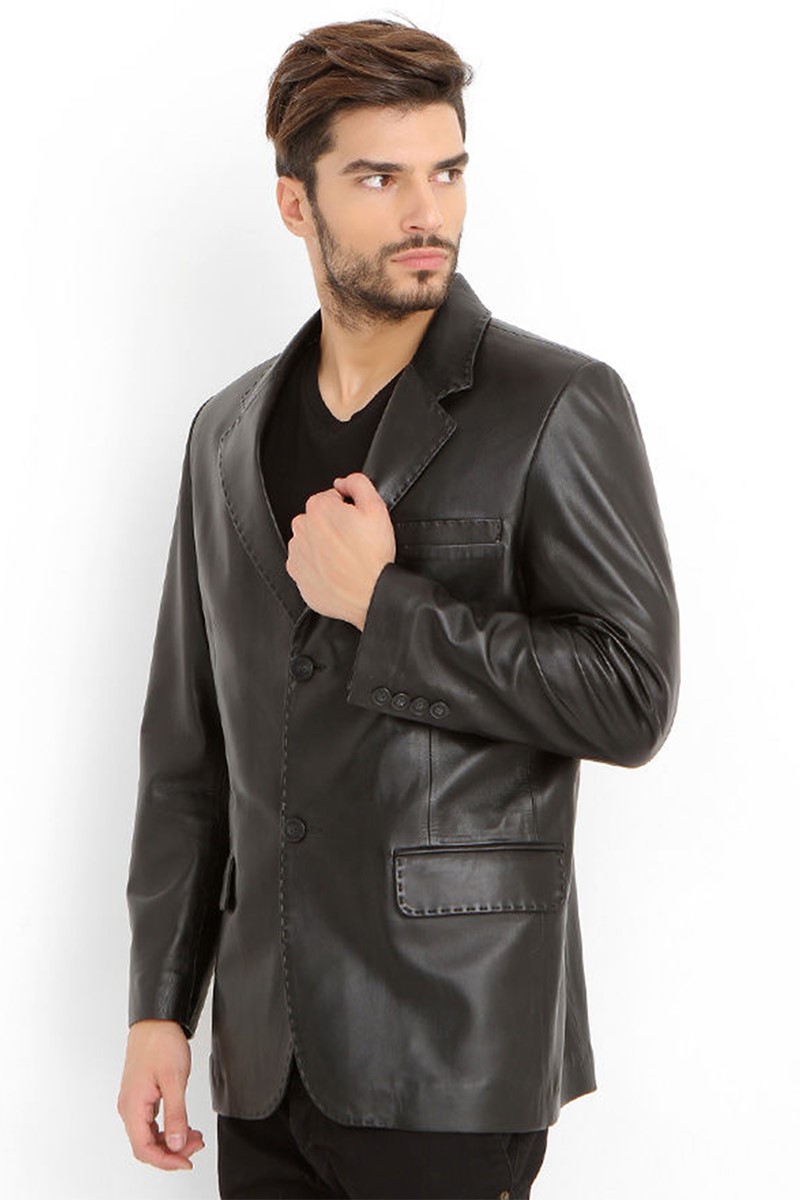 Men's Real Leather Jacket - Black #318911