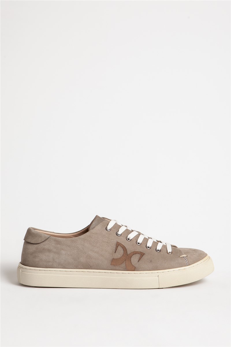 Men's Real Leather Trainers - Grey #318513