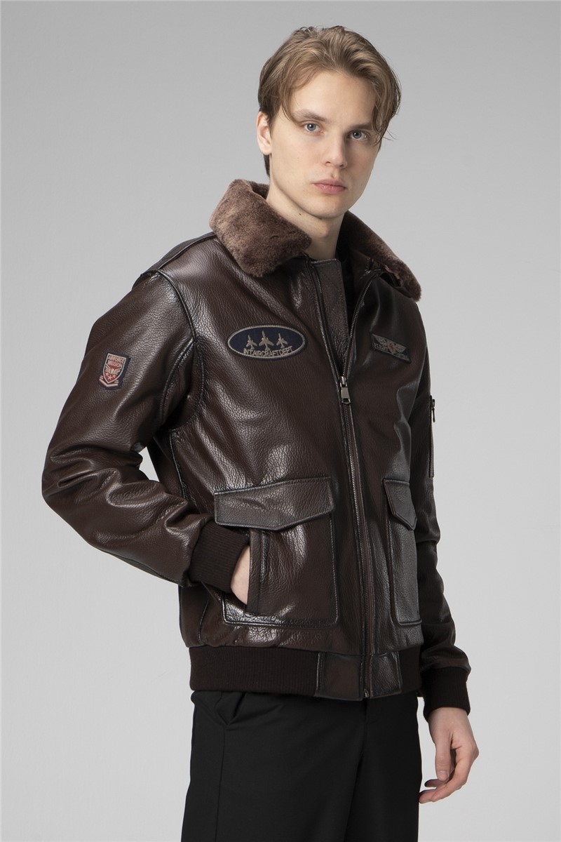 Men's Genuine Leather Jacket - Brown #358855