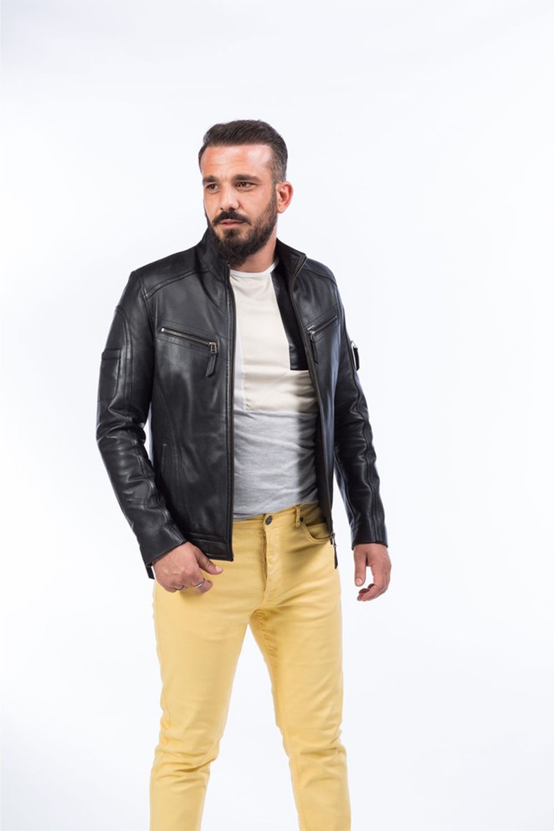 Jaqueta Masculina de Couro Genuíno Dasilva - Preta #317359