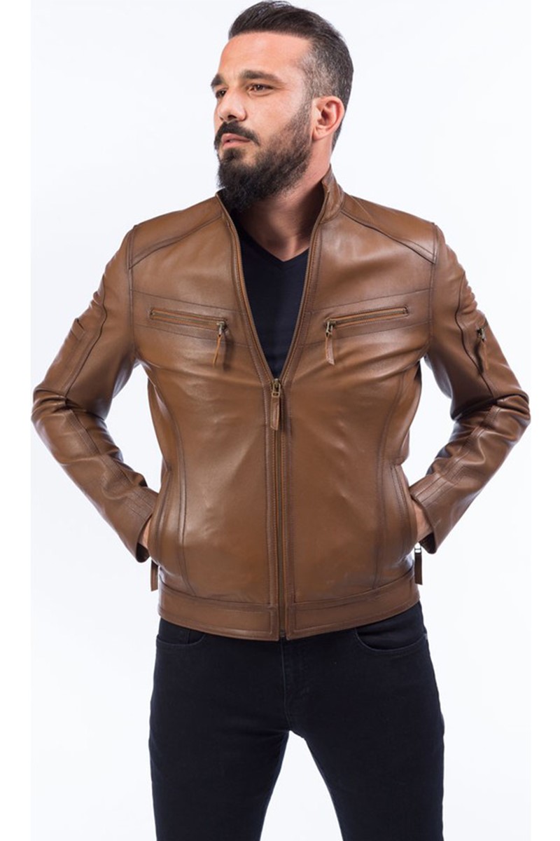 Muška jakna od prave kože - smeđa #317360