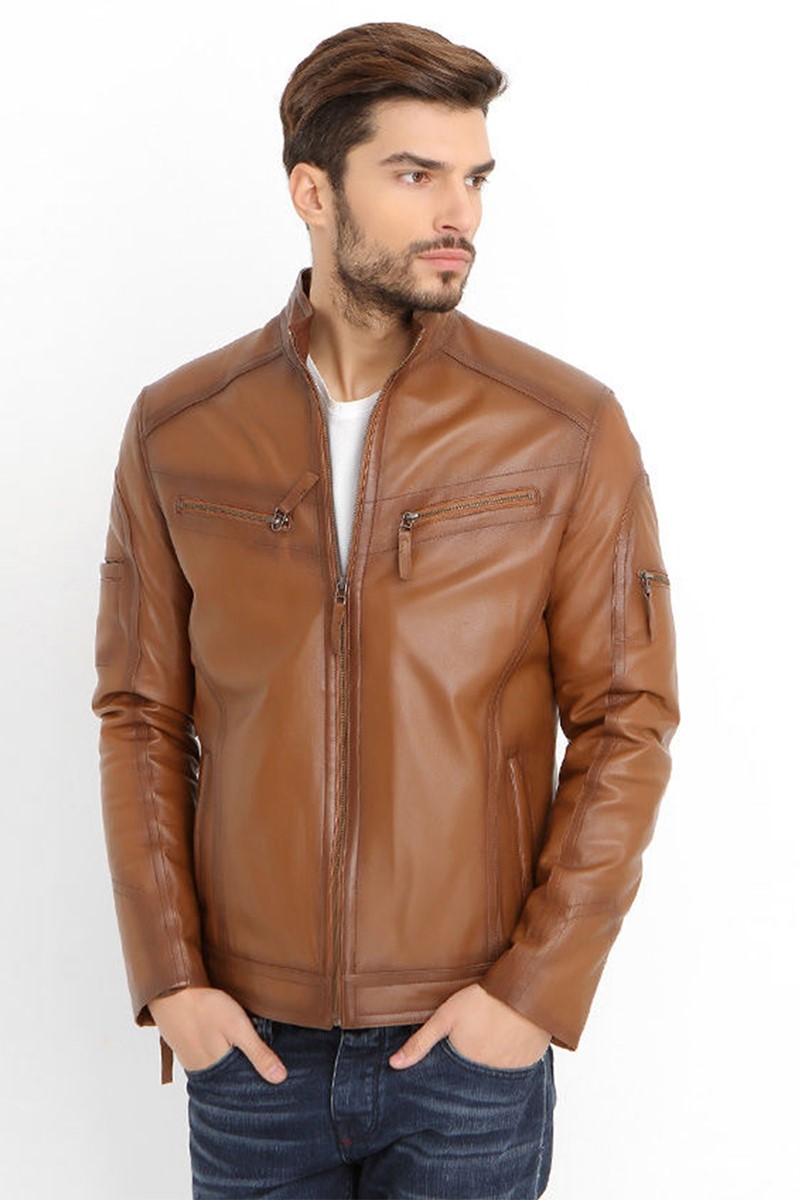 Muška jakna od prave kože Dasilva - Camel #317362