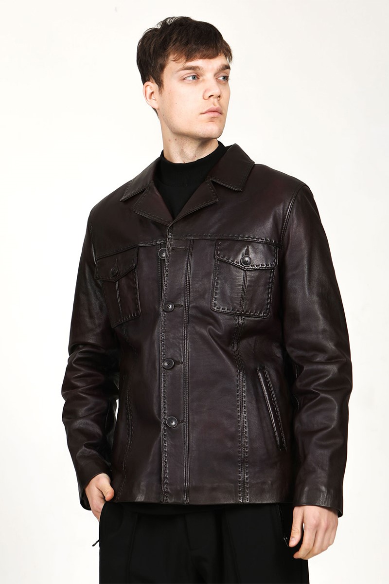 Men's Real Leather Jacket - Dark Brown #317627