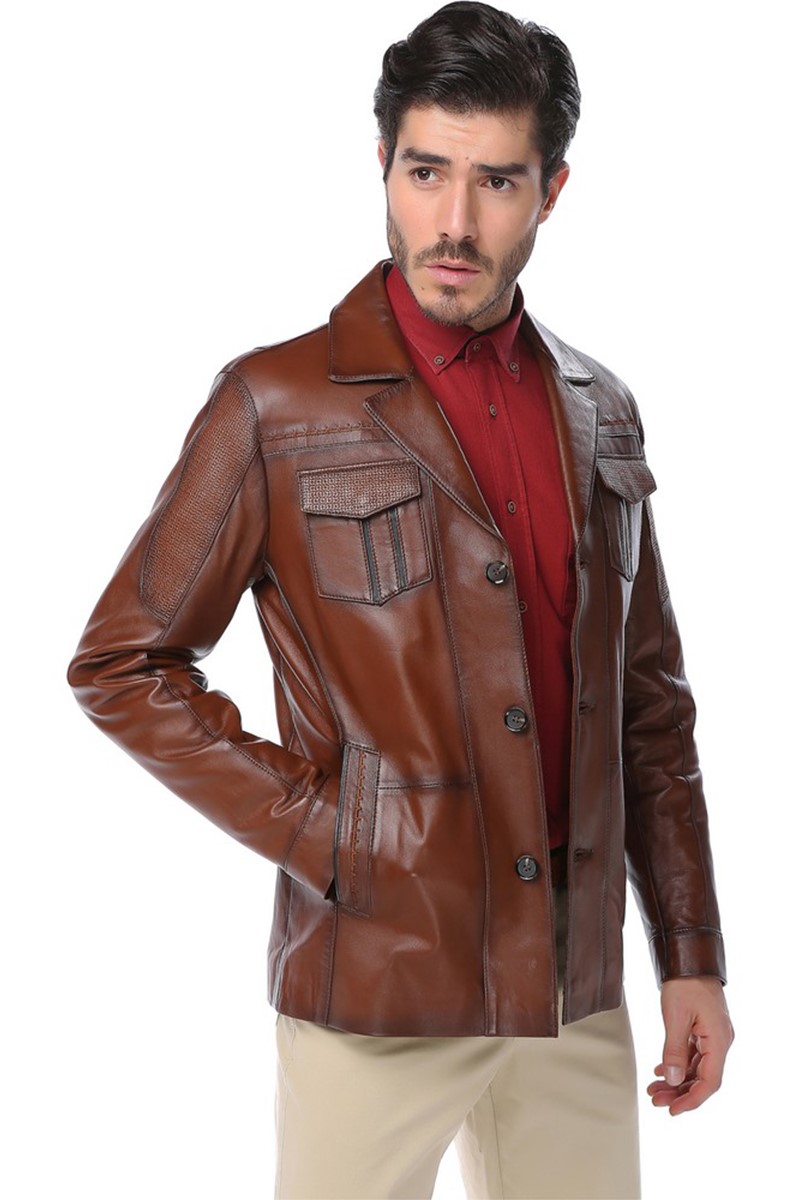 Men's leather jacket E-1029 - Brown #317636