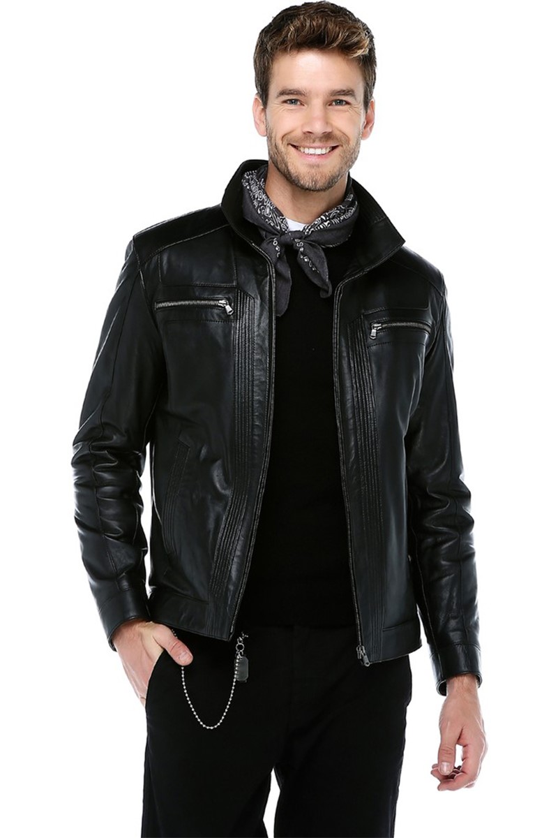 Men's Real Leather Jacket - Black #317643