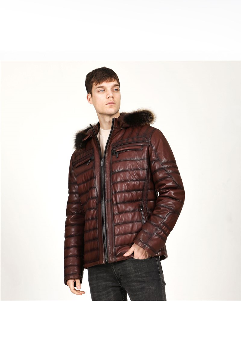 Men's Real Leather Jacket - Burgundy #317652