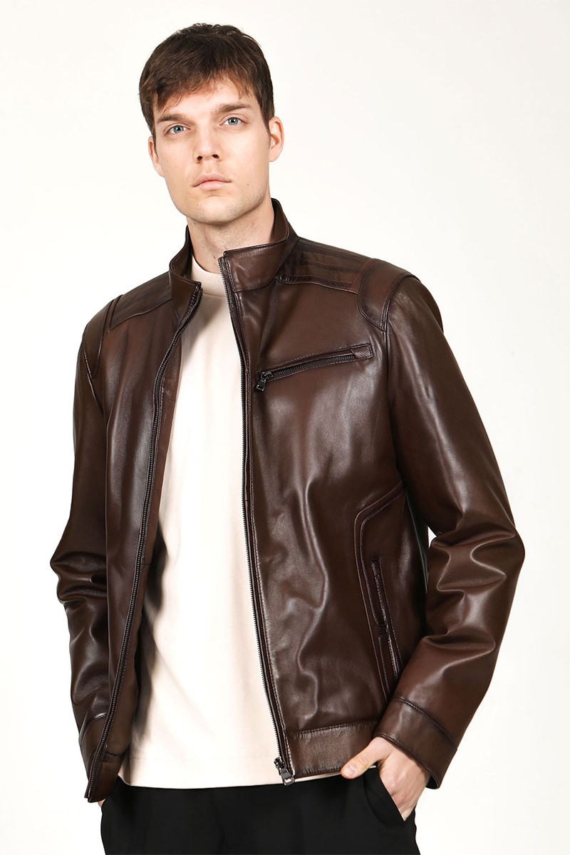 Men's Real Leather Jacket - Dark Brown #317664
