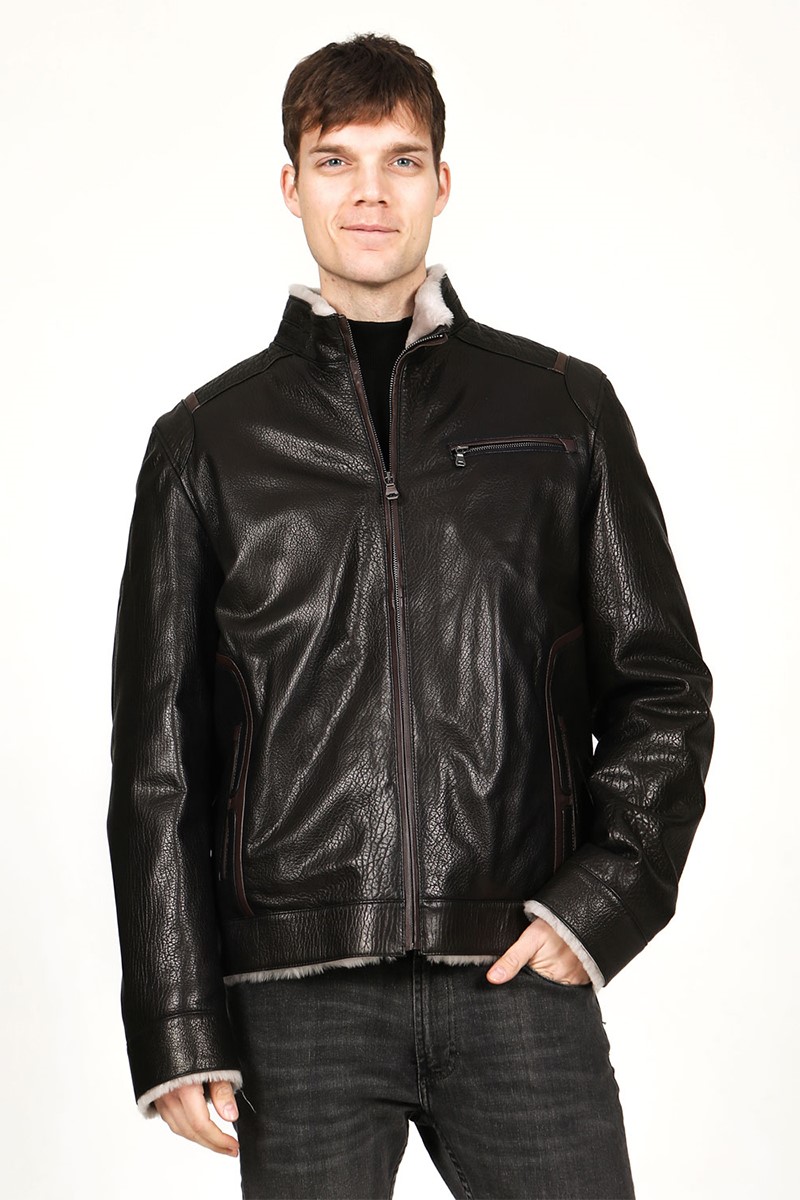 Men's Real Leather Jacket - Black #317655