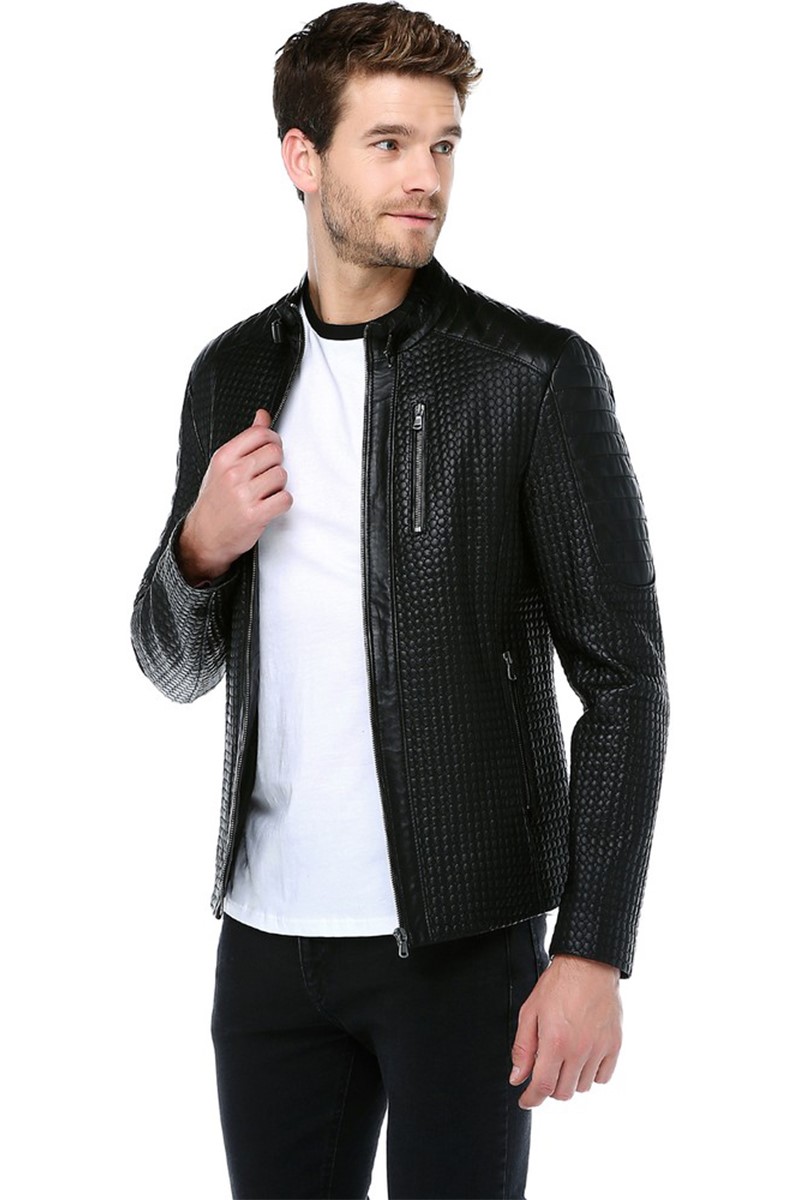 Men's Real Leather Jacket - Black #318206