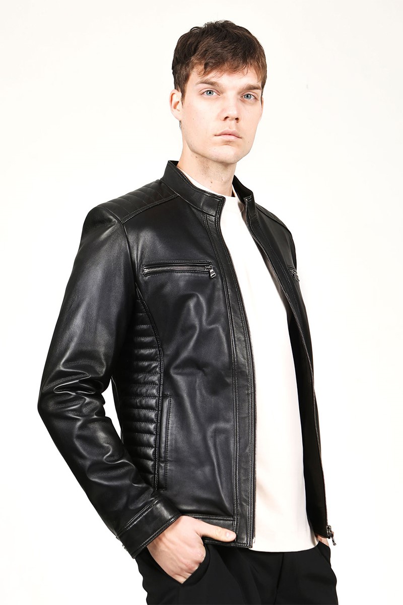 Jaqueta masculina de couro genuíno E-1055/A - preta #317678