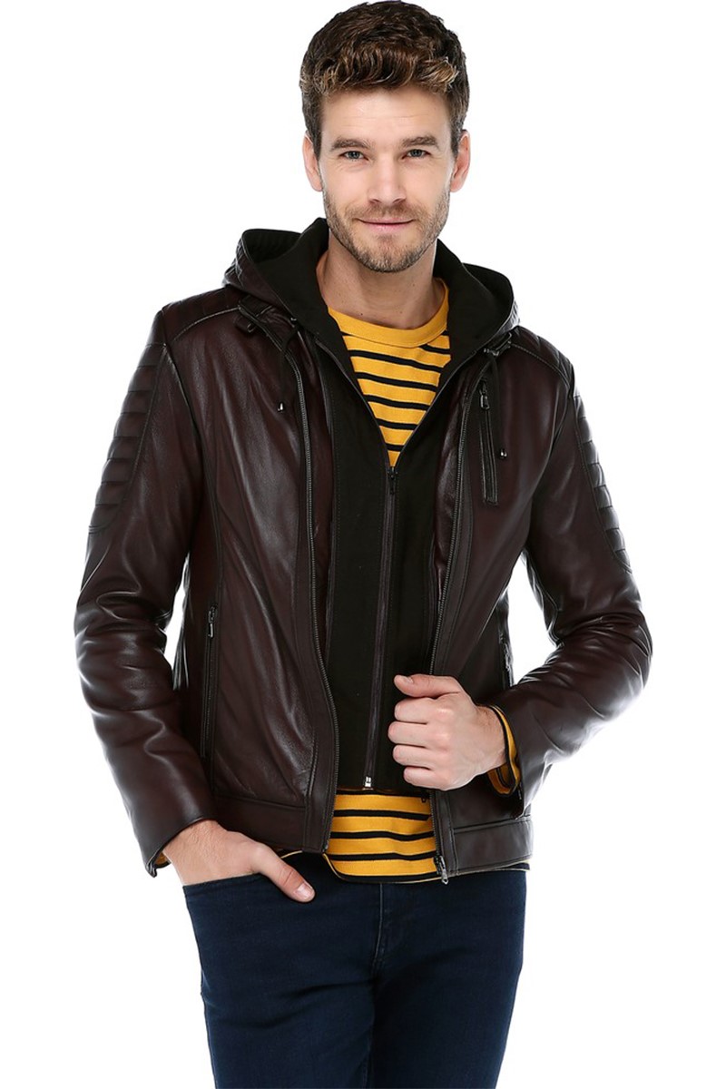Men's Real Leather Jacket - Dark Brown #318201