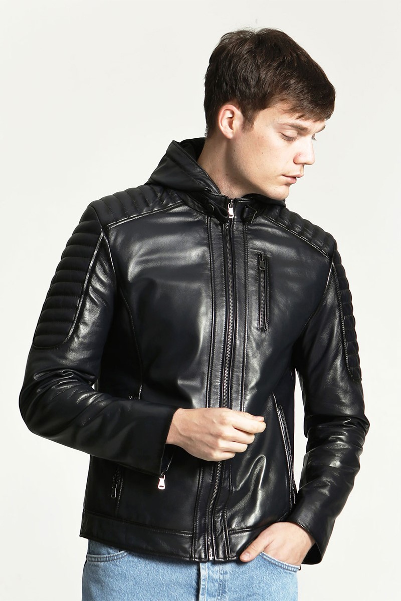 Men's Real Leather Jacket - Black #318202