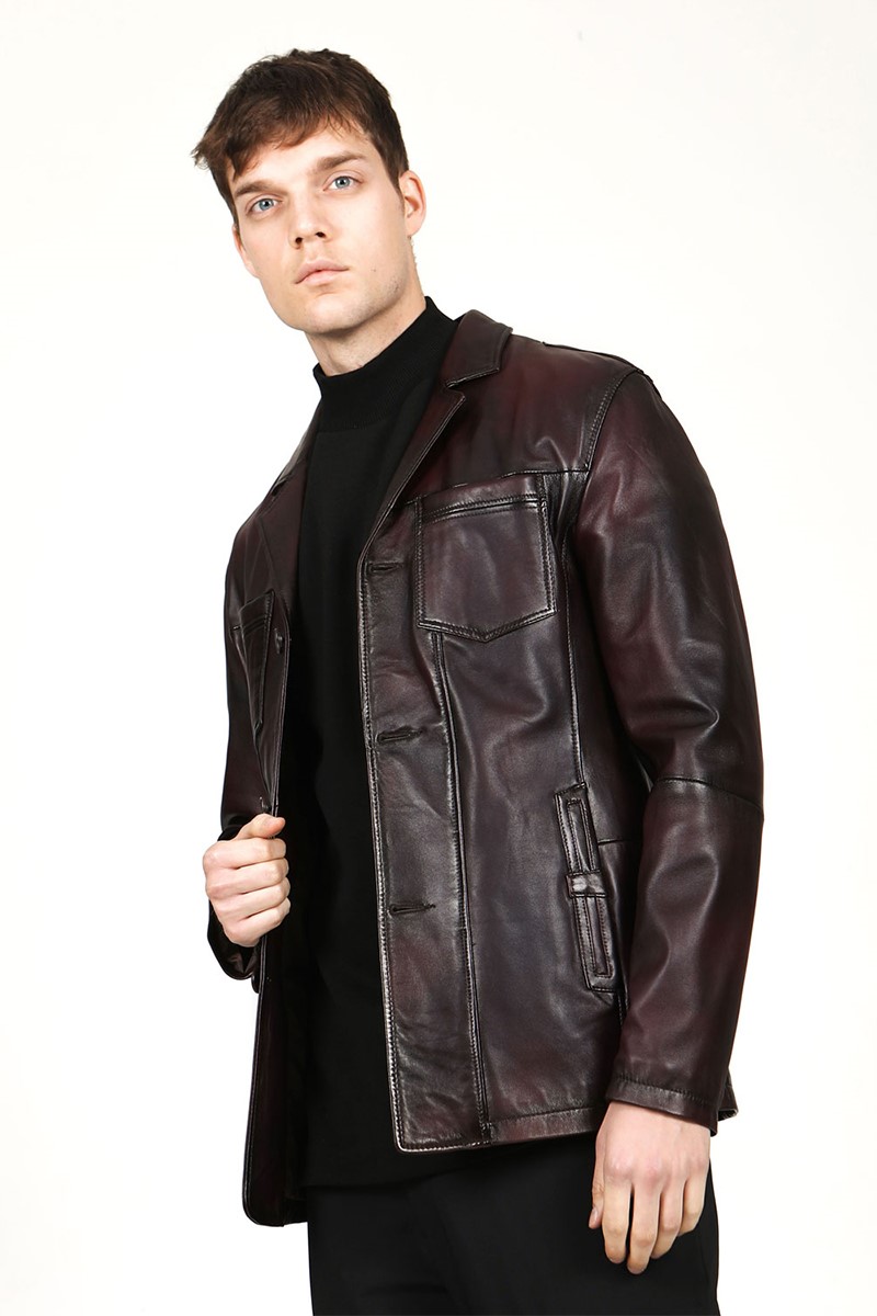 Men's Real Leather Jacket - Dark Brown #318211