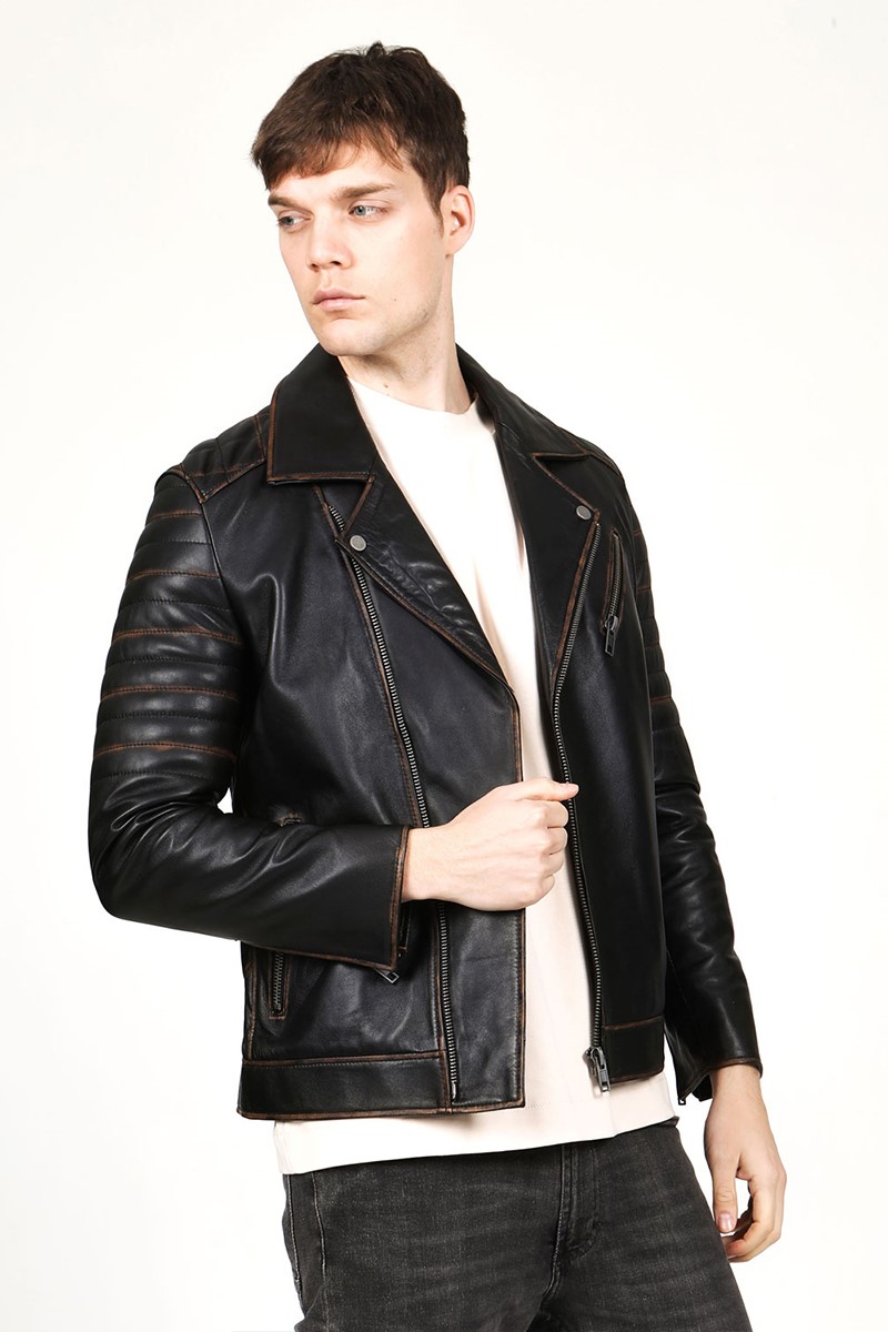 Men's Real Leather Jacket - Black #318219