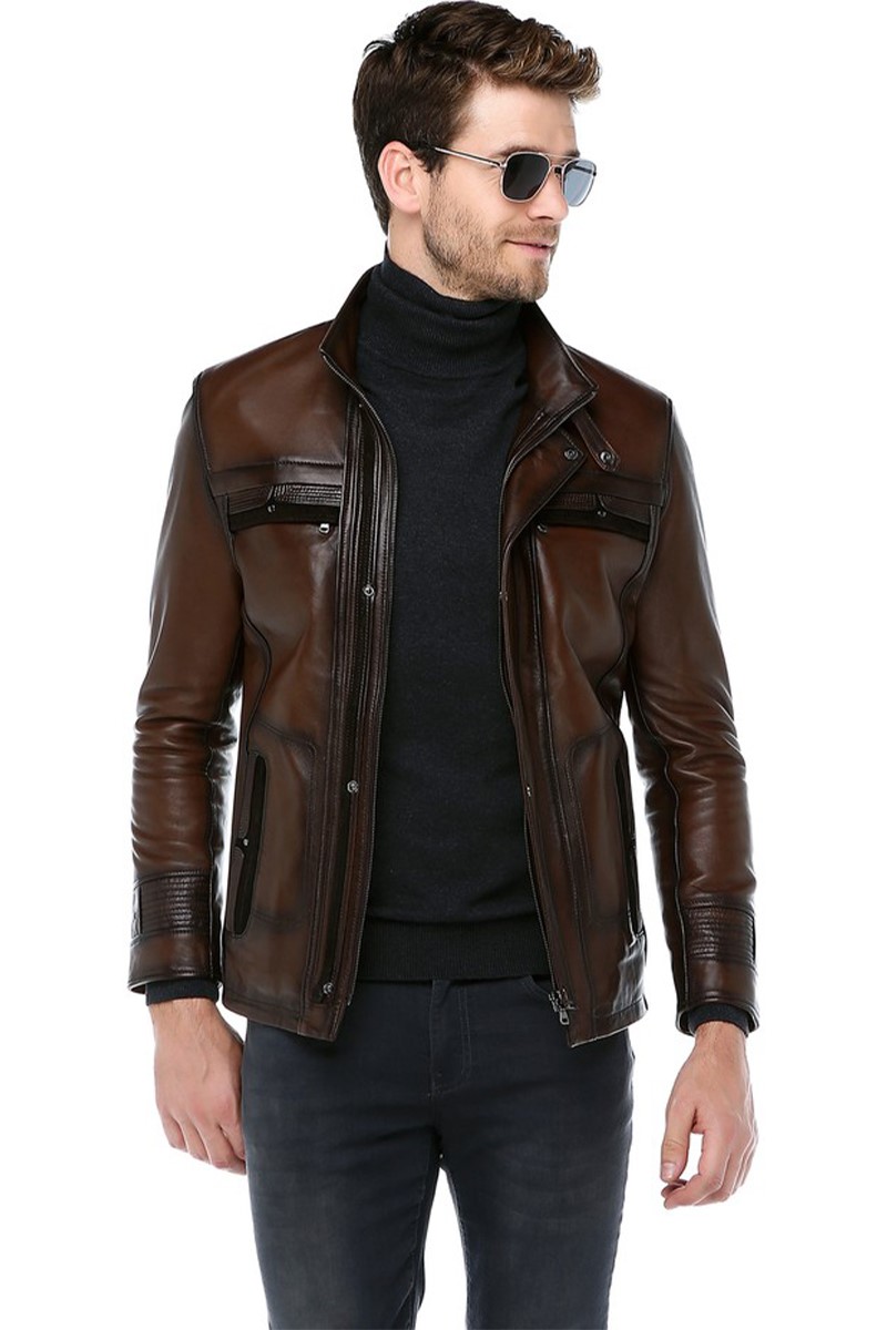Men's Real Leather Jacket - Dark Brown #318239