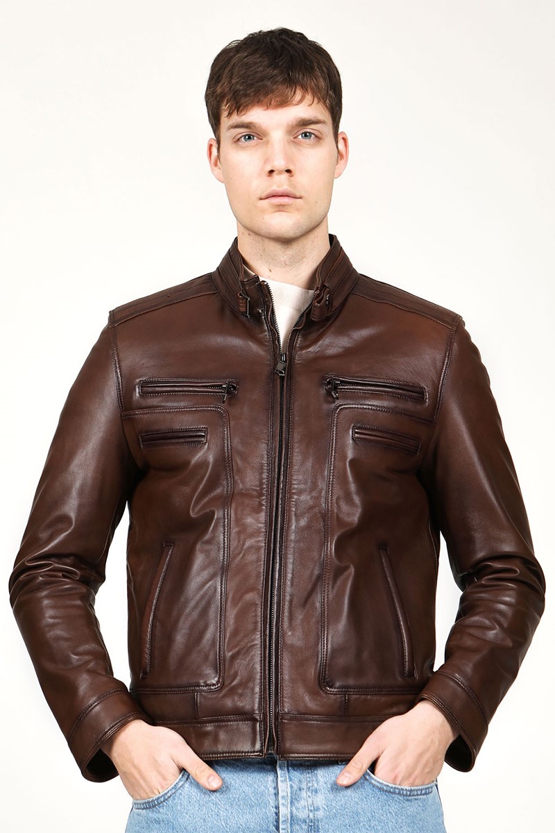 Men's Real Leather Jacket - Brown #318245