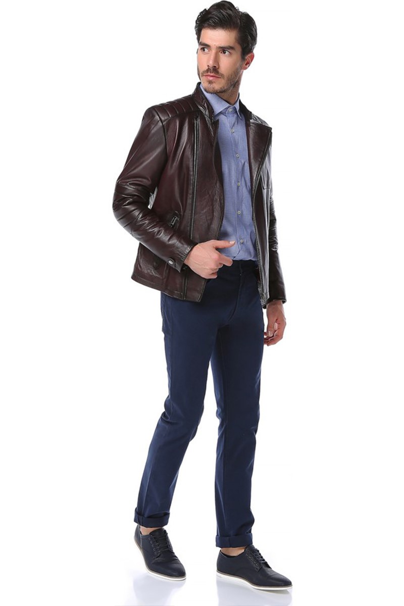 Men's Real Leather Jacket - Burgundy #318257