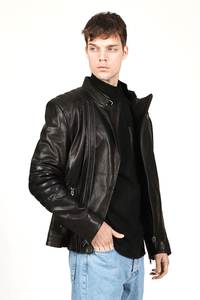 Men's Real Leather Jacket - Black #318252