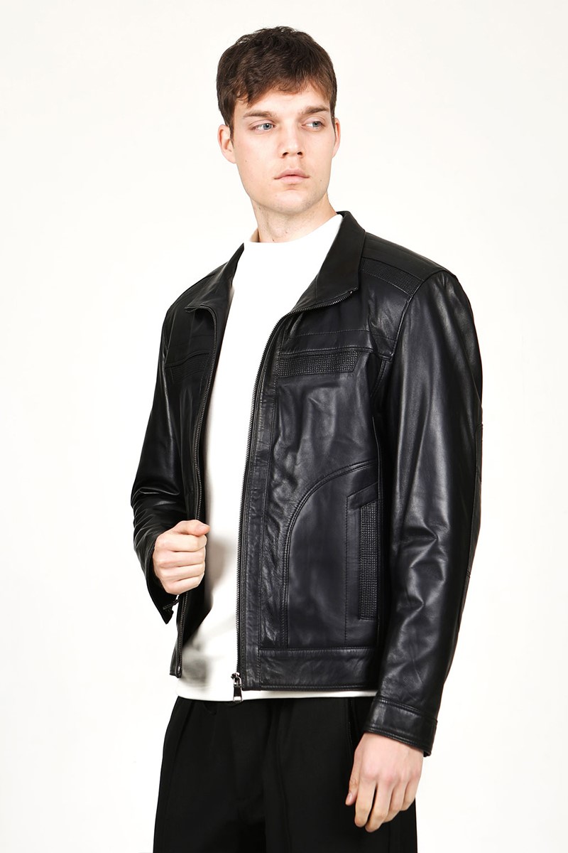 Men's Real Leather Jacket - Black #318271