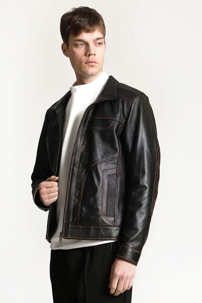 Men's Real Leather Jacket - Black #318610