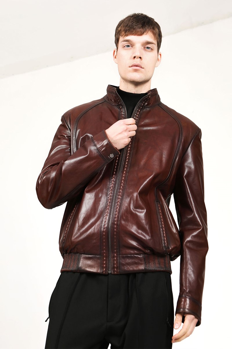 Muška jakna od prave kože E-1093 - smeđa #318617
