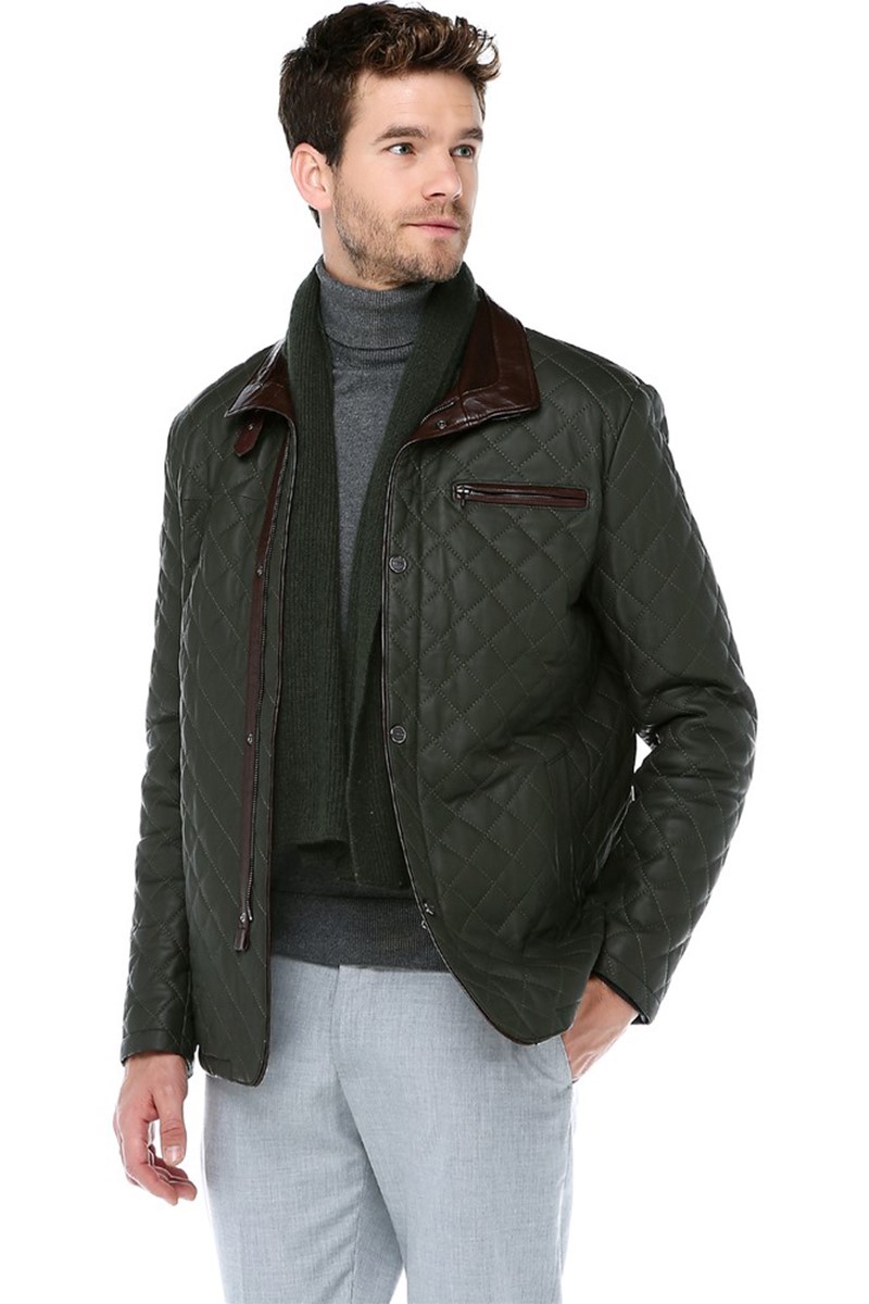 Men's leather jacket E-1202 - Dark green #318635
