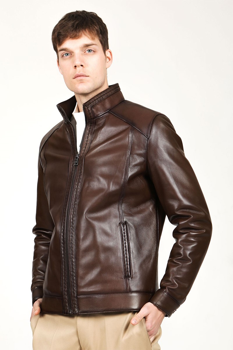 Men's Real Leather Jacket - Brown #318658