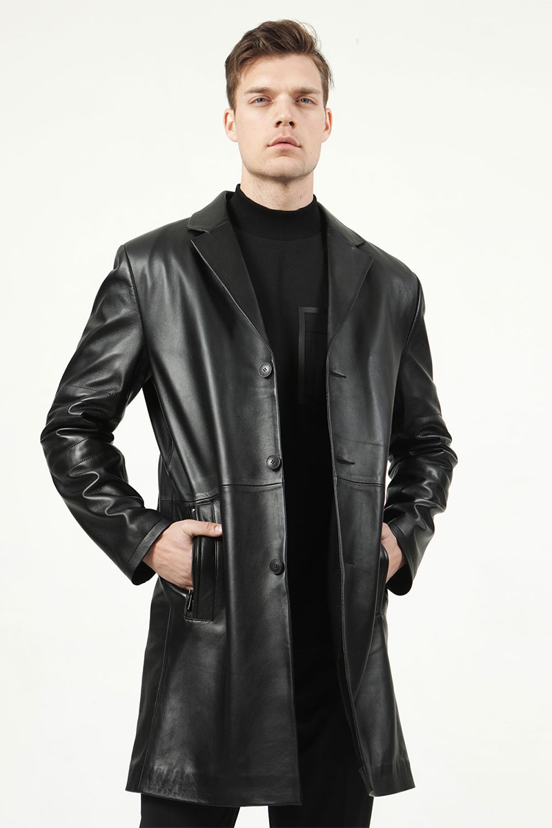 Men's Real Leather Coat - Black #318668