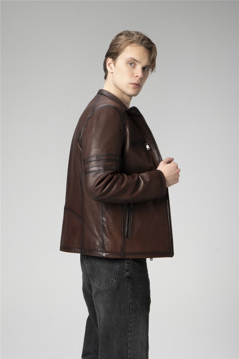 Men's Genuine Leather Jacket E-2214 - Dark Brown #334690