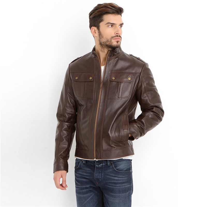 Men's leather jacket E-892 - Brown #321315