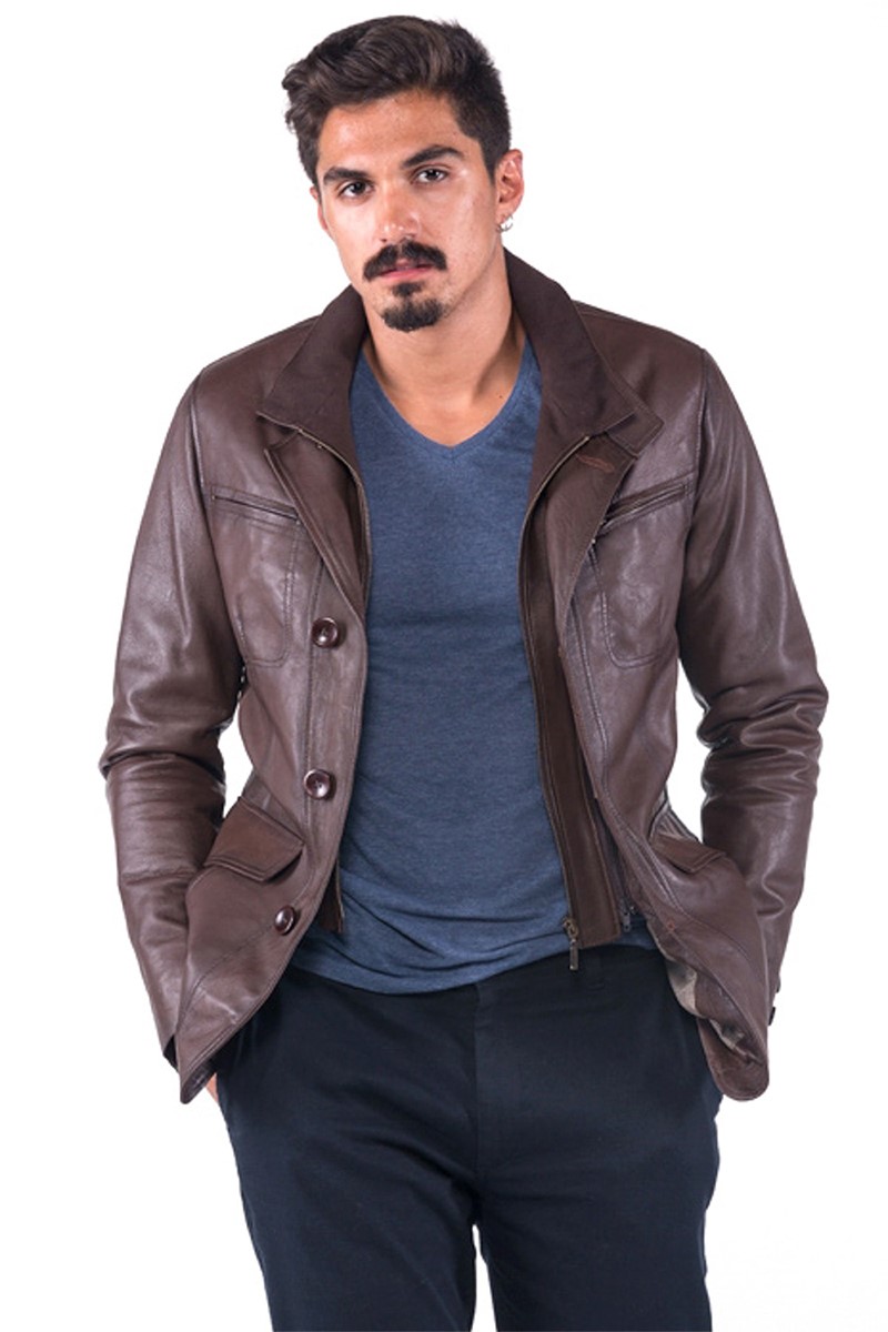 Men's Real Leather Coat - Brown #319067