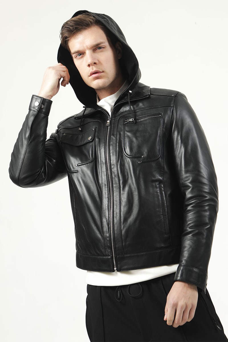 Jaqueta masculina de couro genuíno E-937/K - Preta #319083