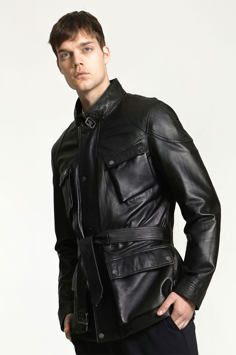 Men's Real Leather Coat - Black #319114