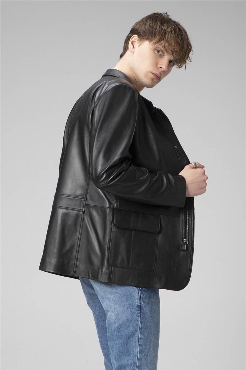 Men's Genuine Leather Jacket E1031/1 - Black #358845
