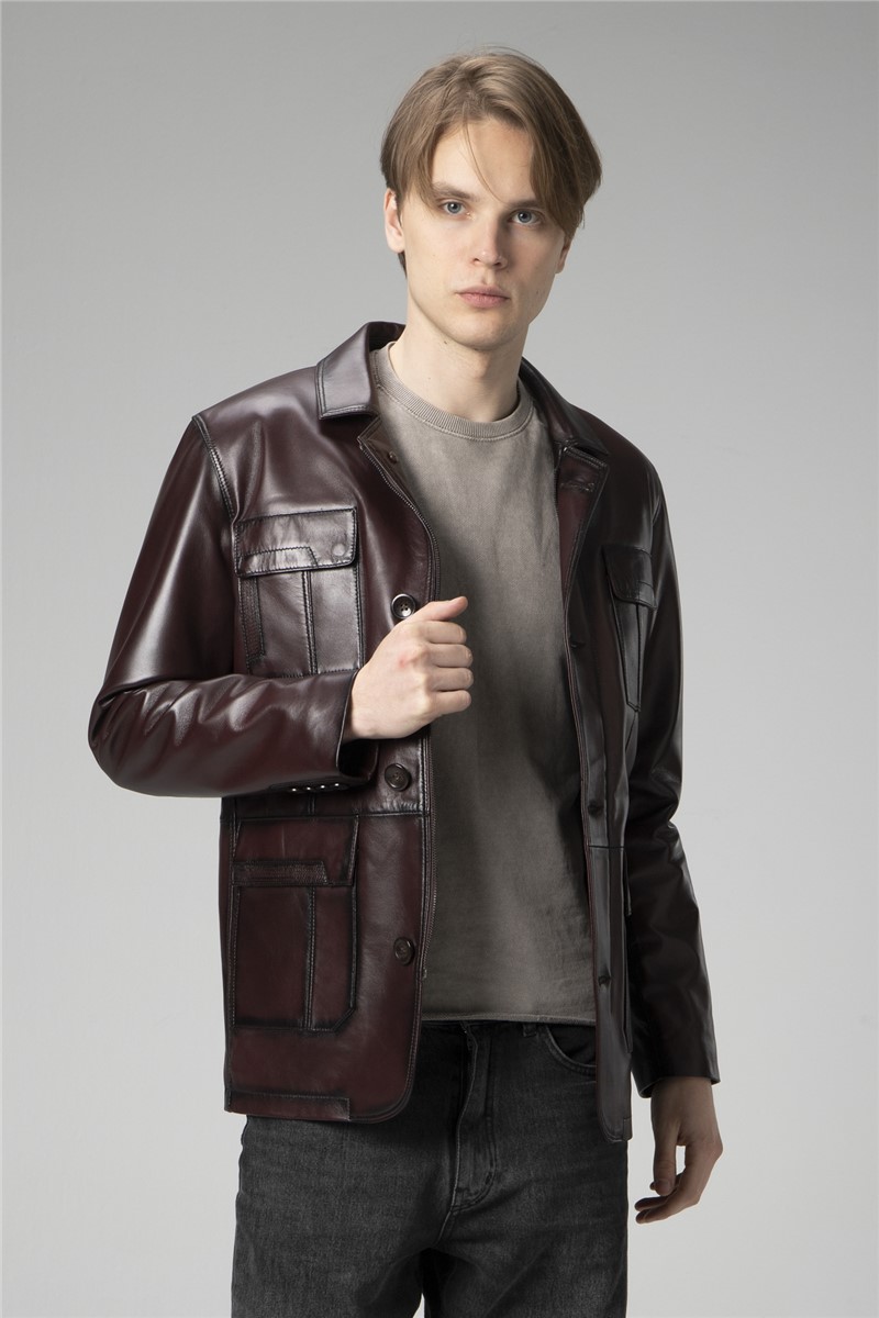 Men's Genuine Leather Jacket E1031/2 - Dark Brown #358850