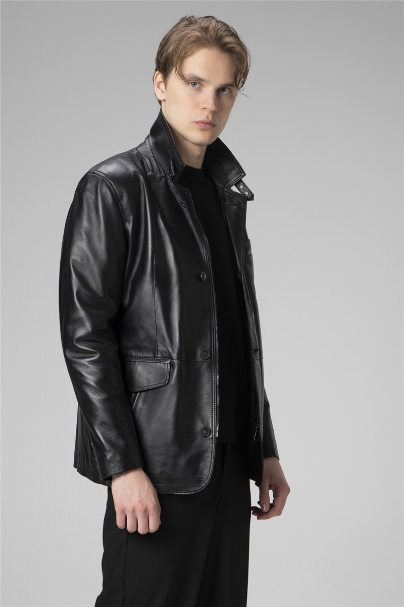 Men's Genuine Leather Jacket E1031/3 - Black #358851