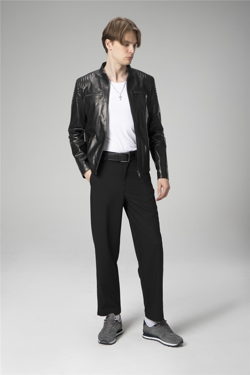 Men's Genuine Leather Jacket E2201 - Black #358862