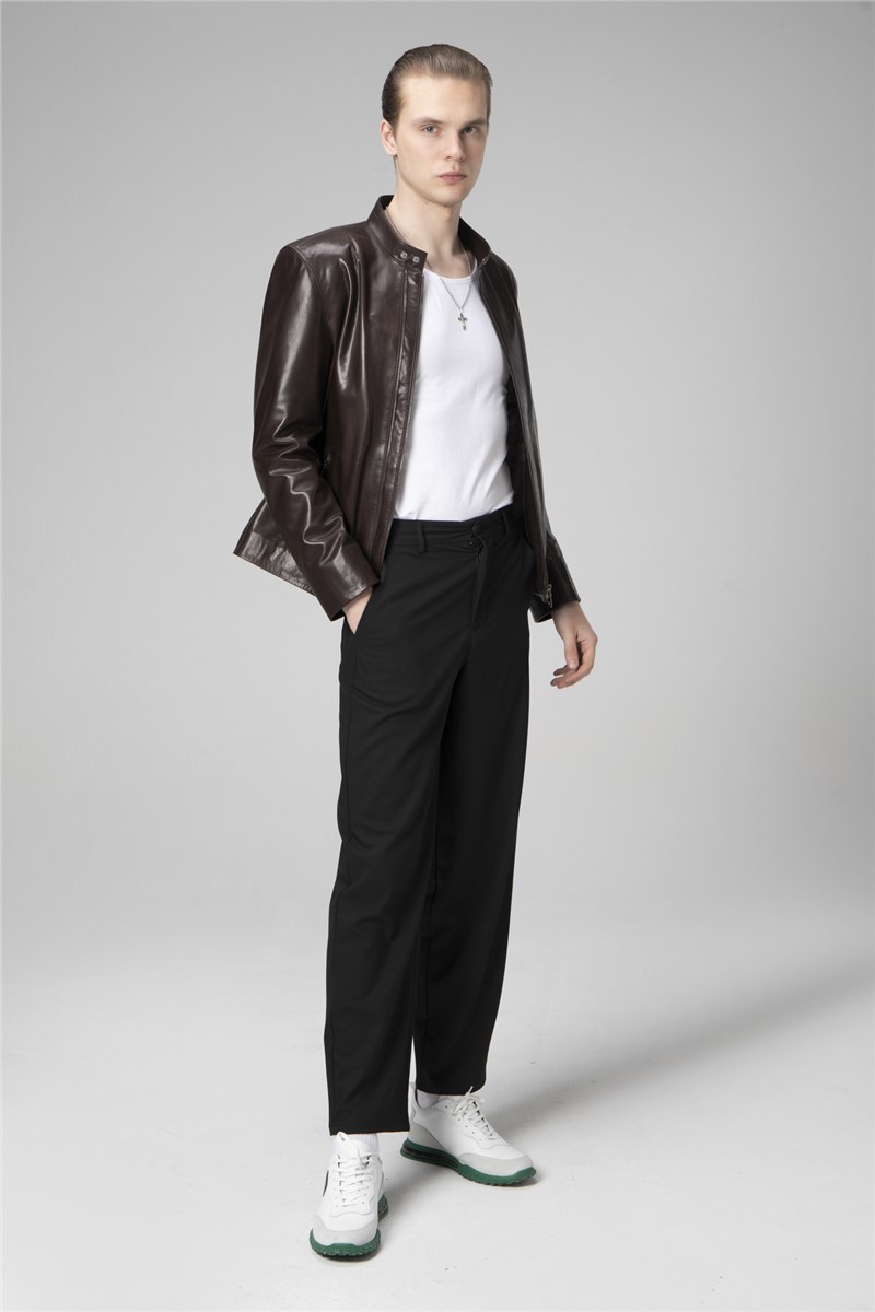 Men's Genuine Leather Jacket E2203 - Dark Brown #358867