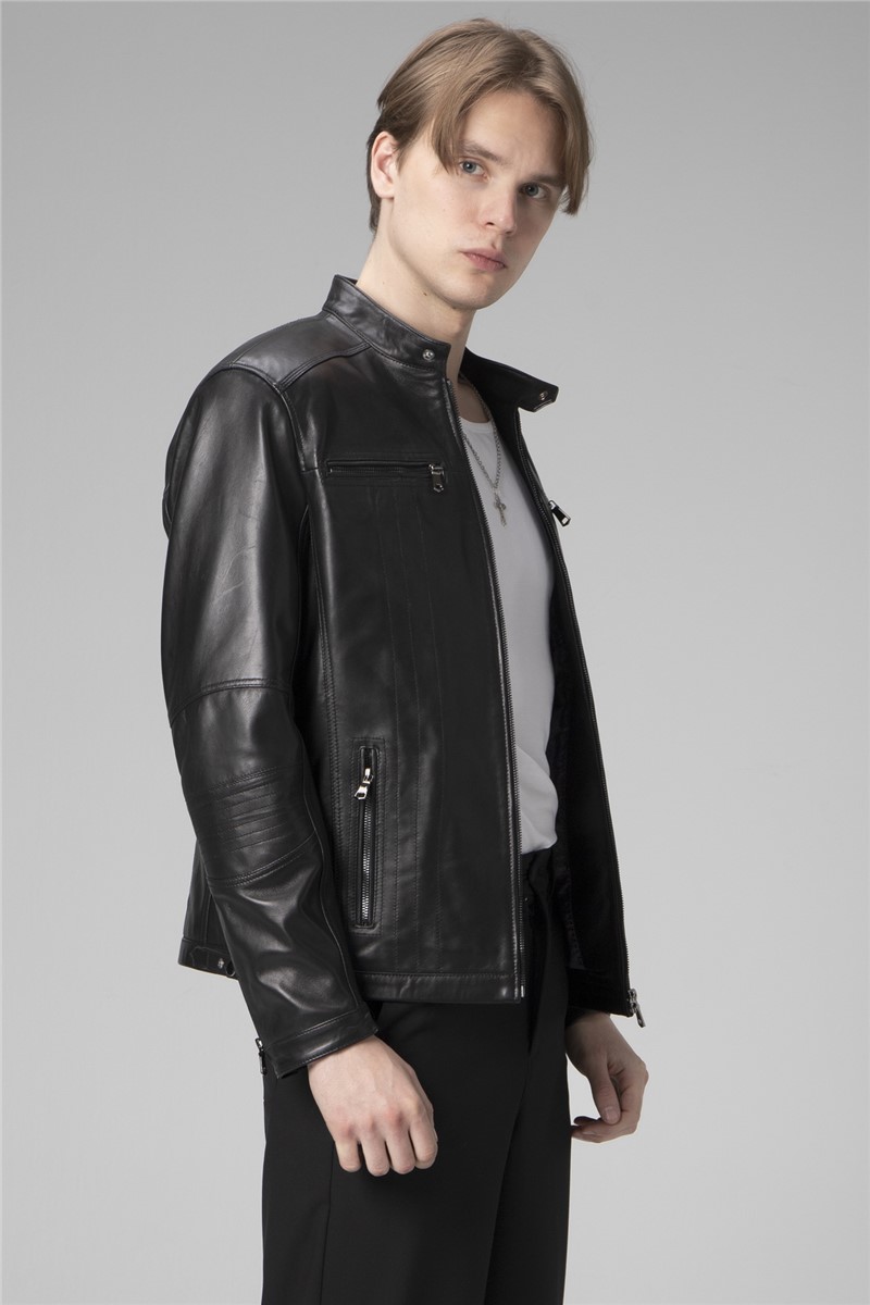 Men's Genuine Leather Jacket E2205 - Black #359173