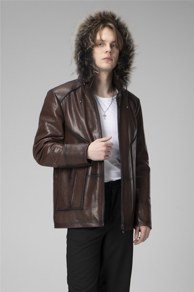 Men's Genuine Leather Coat E2218 - Brown #359163