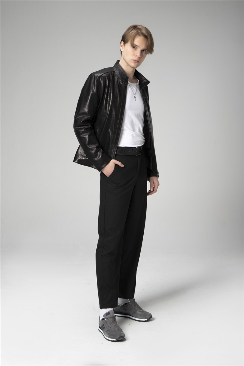 Men's Genuine Leather Jacket E2221 - Black #358878
