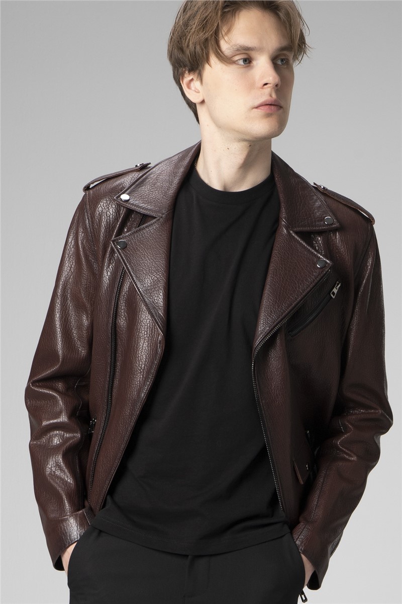 Men's Genuine Leather Jacket E7501 - Dark Brown #358870