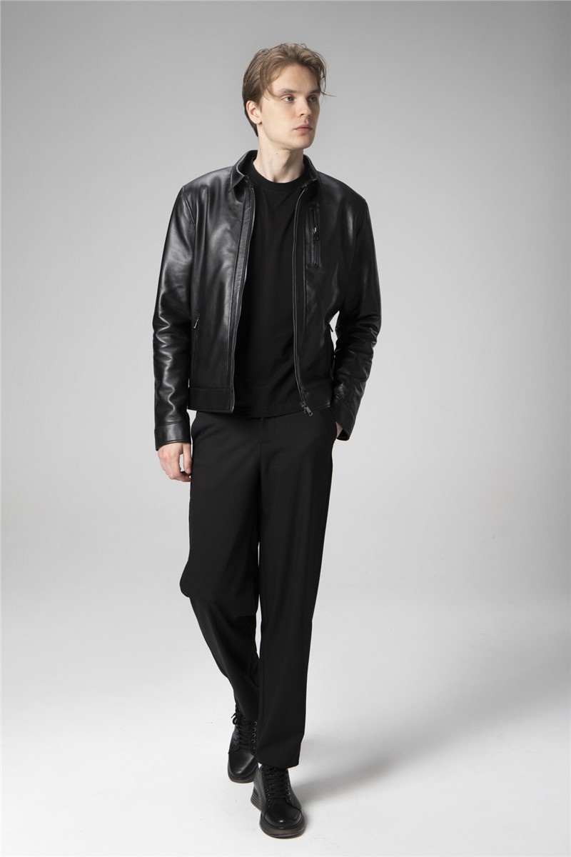 Men's Genuine Leather Jacket E7502 - Black #359176
