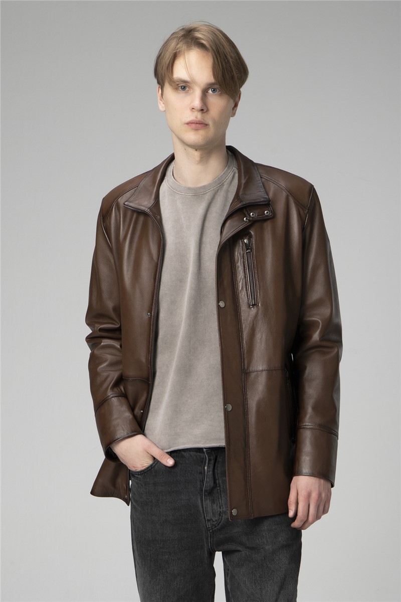 Men's Genuine Leather Coat E992/A - Camel #358877