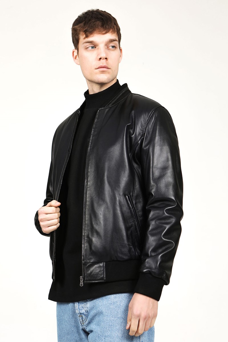 Muška jakna od prave kože - crna #317697